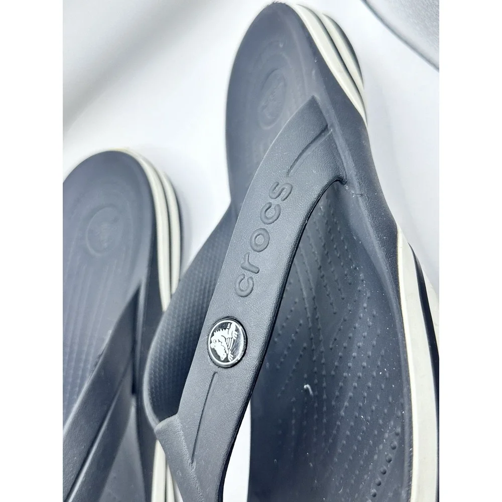 Crocs Flip Flip Mens 11‎ Slide On Blue White Summer Beach Boating Outdoor